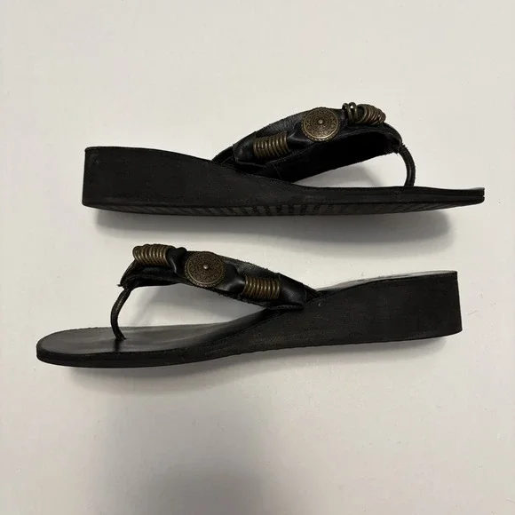 Womens Leather Y2K Boho Thong Sandals 7 Festival Indie Summer Resort Vacation - Picture 3 of 9